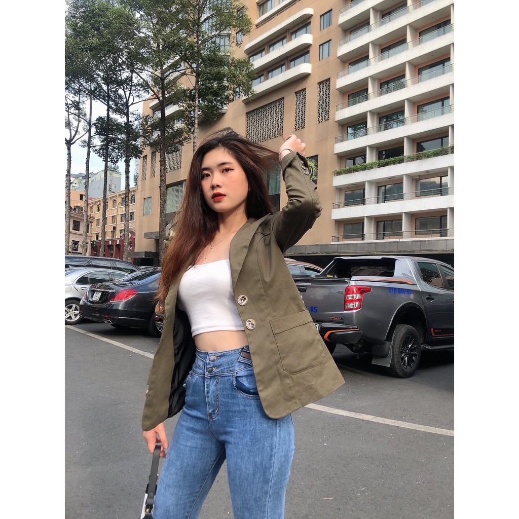 Blazer rêu form đứng