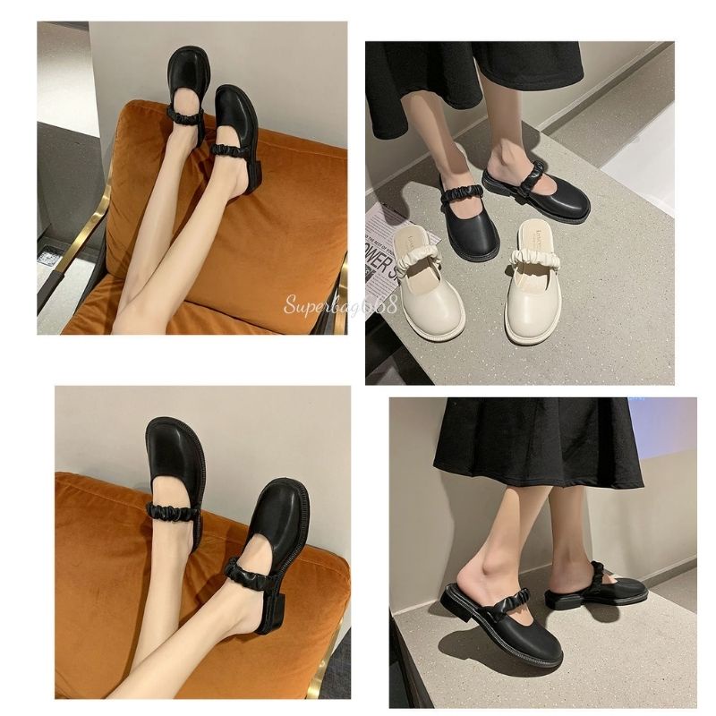 Giày Sục Nữ Vintage Lolita Tiểu Thư Da Mềm Phong Cách Hàn Quốc LÂM MINH 216