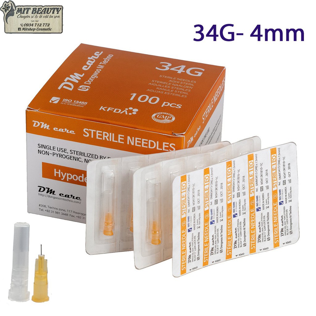 Đầu kim meso nano 34G nanoneedle siêu mỏng &amp; nhỏ chuyên dùng tiêm tinh chất 4mm 6mm 8mm ( tiêm căng bóng )