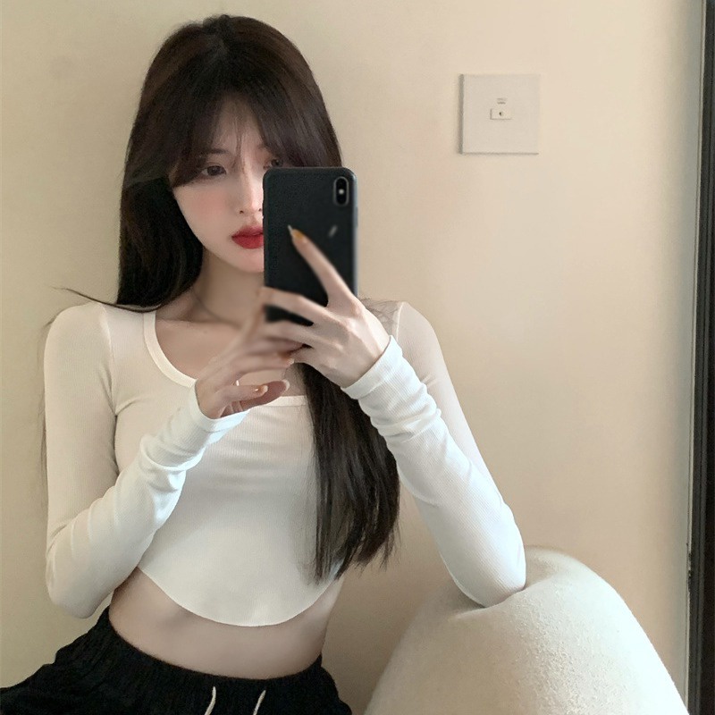 Áo crop top tay dài màu sắc thời trang quyến rũ cho nữ