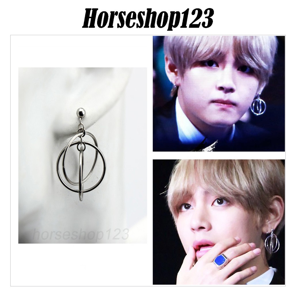Khuyên tai giống V BTS hình tròn đan cá tính