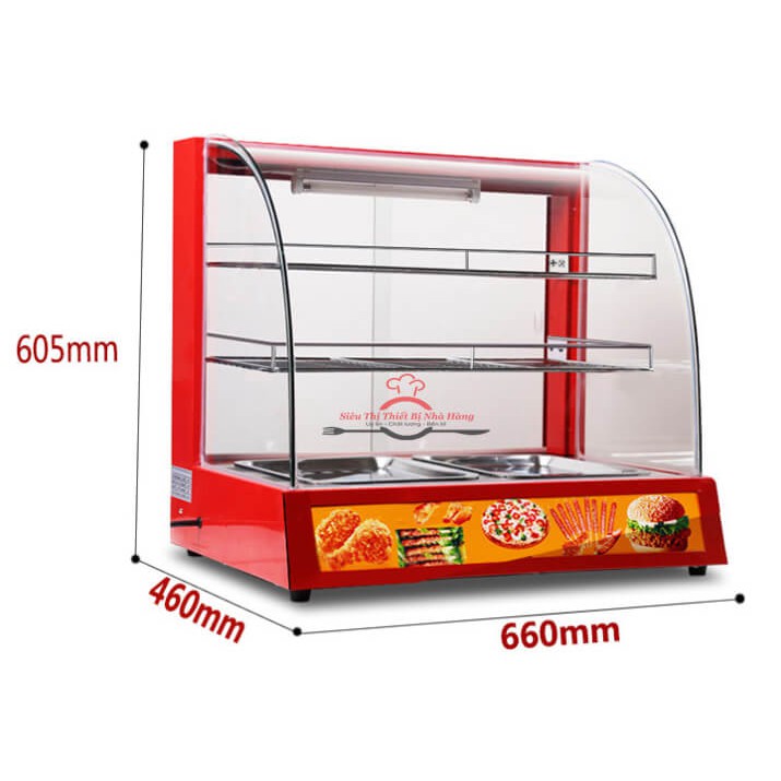 Tủ trưng bày giữ nóng thức ăn, gà rán KFC, khoai tây đa năng giá rẻ - Loại 2 khay