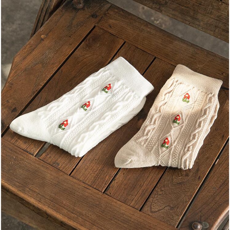 Vớ WAFNHA D657 vải cotton lanh cổ cao vừa phong cách Hàn Quốc cho nữ