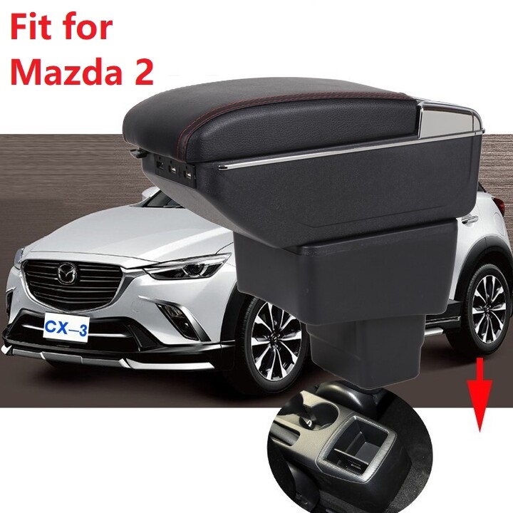 Hộp tỳ tay ô tô cao cấp dành cho xe Mazda 2 (2 Loại tích hợp 6  và 7 cổng USB)