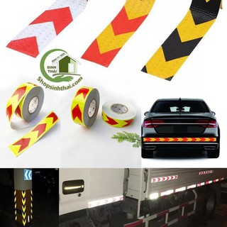 Decal băng keo dán phản quang 3D màu vàng hình mũi tên đỏ [ 1 mét x khổ rộng 5cm ] -cắt liền thành 1 cuộn tùy số lần đặt