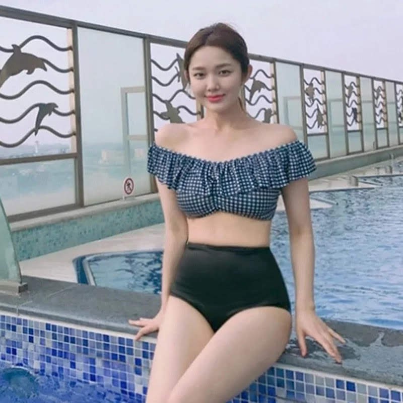 Bộ Bikini ❤️𝐊𝐄̀𝐌 𝐌𝐔́𝐓❤️ 2 Mảnh áo caro quần cạp cao 8015