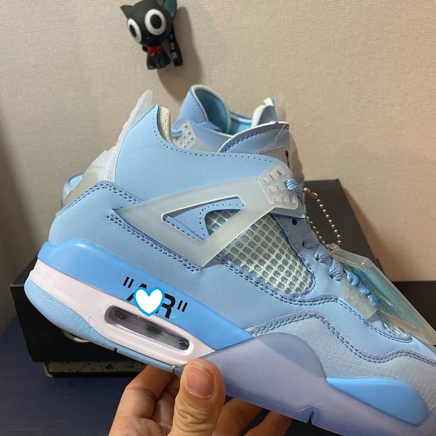 Giày Jordan 4 Off White, Giày Sneaker JD4 Màu Xanh Thời Trang Nam Nữ Full Box Bill