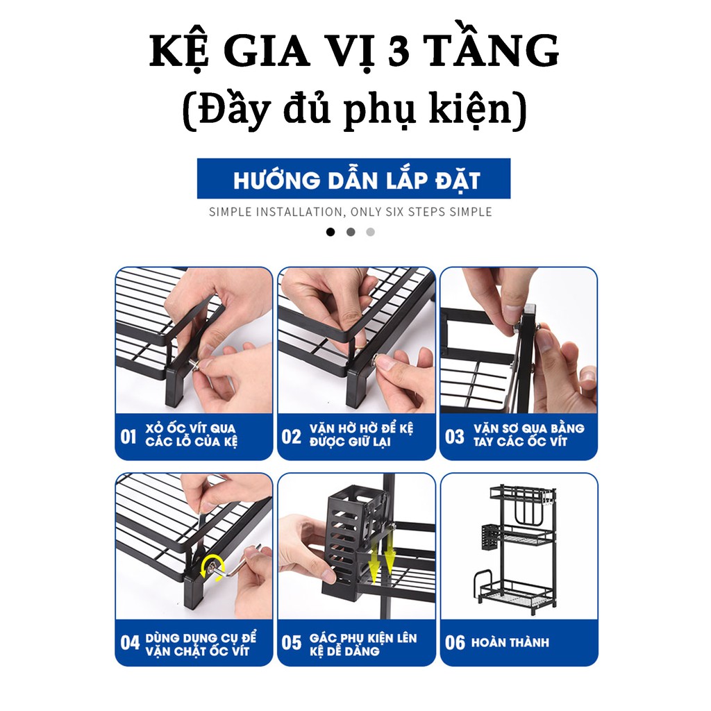 [ FREESHIP ] Kệ Gia Vị 2 Tầng 3 Tầng Full Phụ Kiện Kava | Kệ Inox Sơn Tĩnh Điện, Không Gỉ | BigBuy360 - bigbuy360.vn