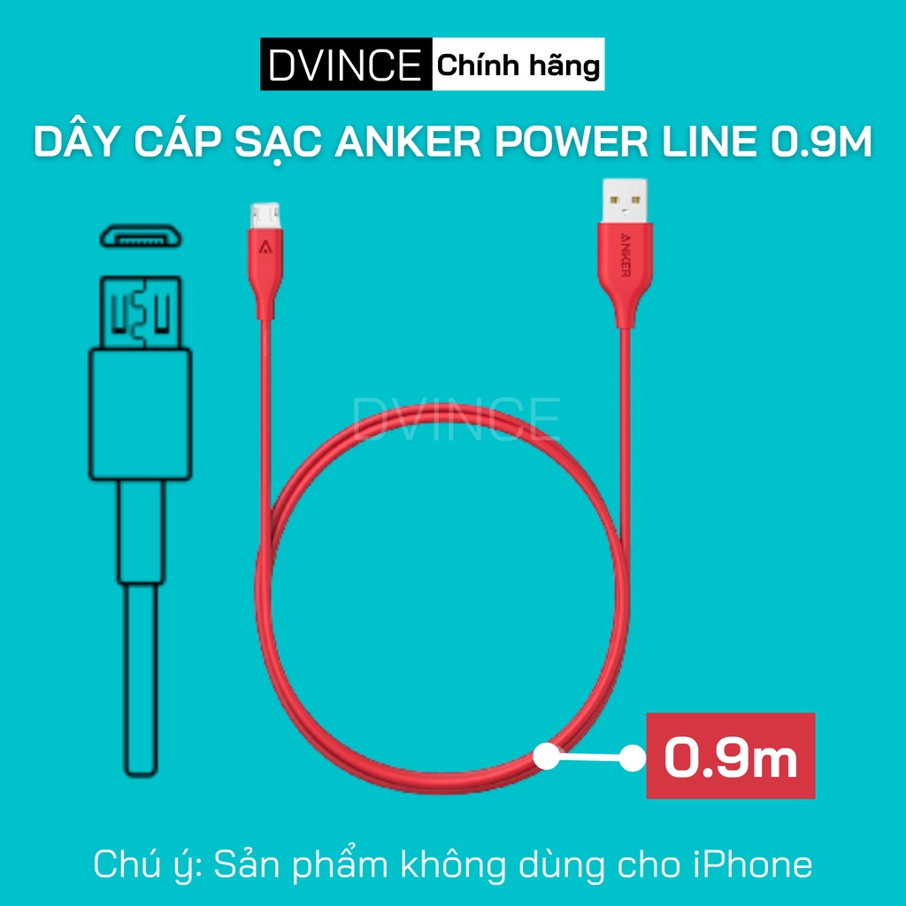 Dây sạc ANKER PowerLine Micro USB 0.9m  - Dùng cho máy Android | Dvince Store
