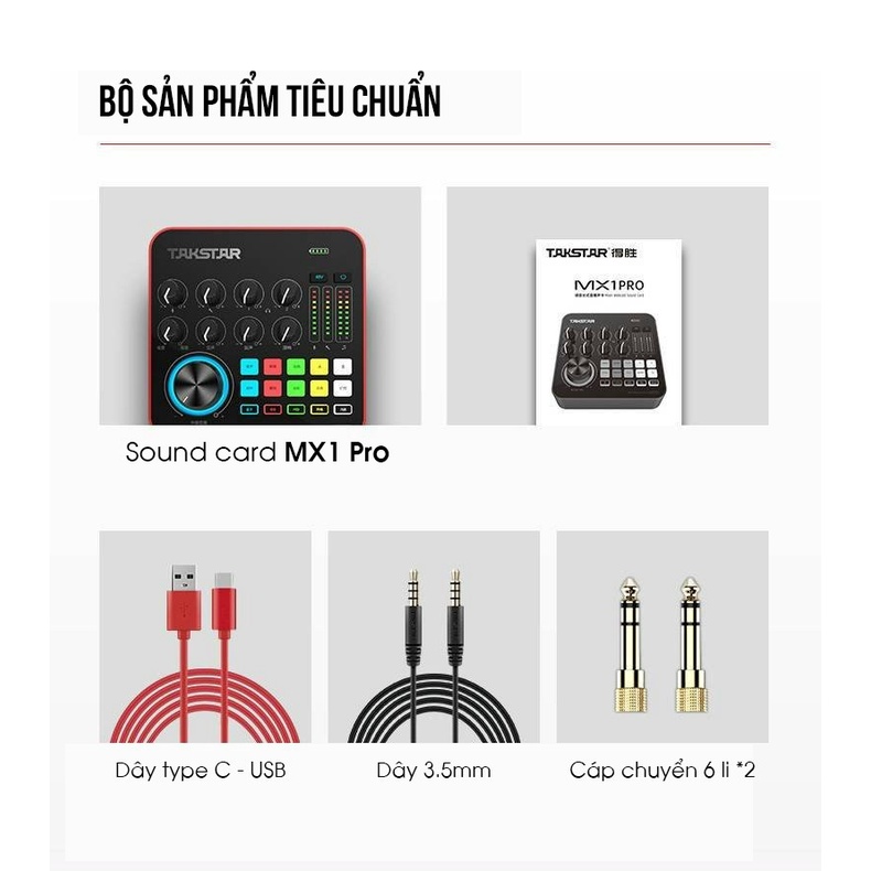 Sound card Takstar MX1 Pro Thu Âm, Livestream Chuyên Nghiệp Hỗ Trợ Bluetooth , 8 Hiệu Ứng, Đèn LED đổi màu, Tích Hợp Pin