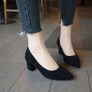 [ORDER BIGSIZE] Cao gót đen, dép cao gót 5p da lộn bigsize 35-43