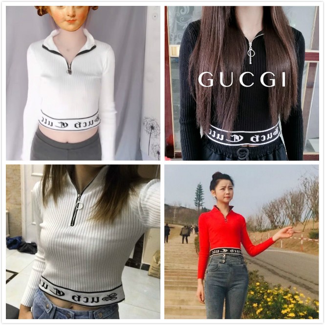 Áo Croptop Tay Dài Phối Khóa Kéo Thời Trang Cho Nữ