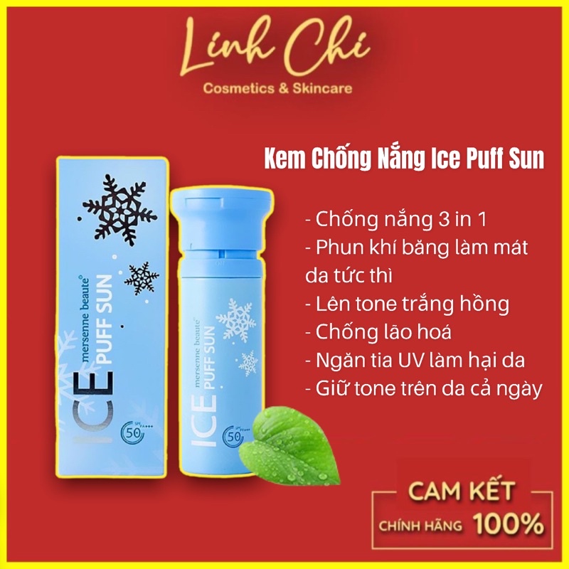 Kem Chống Nắng 3in1 Make Up Mát Lạnh Mersenne Beaute Ice Puff Sun SPF50+
