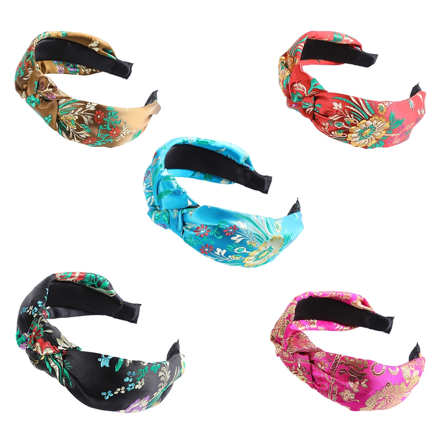 Retro Embroidery Headband Women Chinese Style Knot Wide-brimmed Stain Hairband Female Headwear