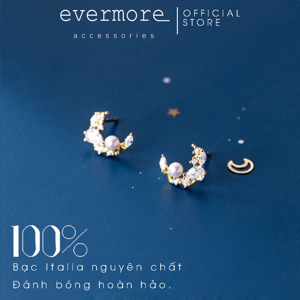 Bông tai EVERMORE, khuyên tai mặt trăng đính đá Moon light bạc ý 925, phong cách minimalist, thanh lịch - H027