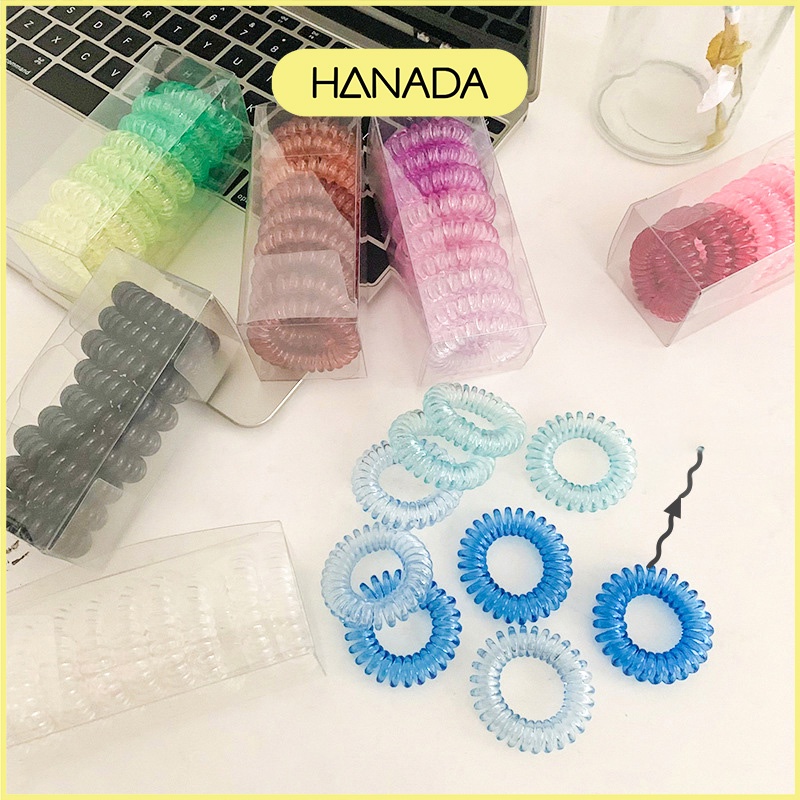 Hộp 9 Dây Thun Lò Xo Cột Tóc Màu Pastel Phong Cách Hàn Quốc Kèm Hộp Hanada K12-N011