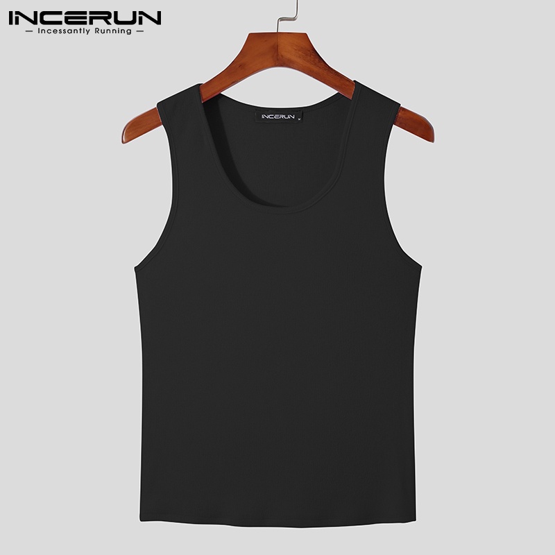 Áo ba lỗ nam INCERUN dệt kim màu trơn cổ tròn dáng ôm đơn giản thời trang