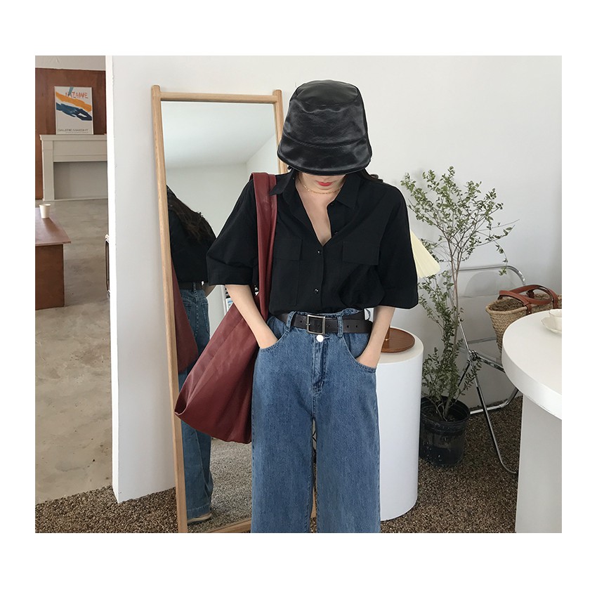 Áo sơ mi nữ form rộng ngắn tay Áo sơ mi nữ màu YUKIBLOOM thời trang hot teen Hàn Quốc