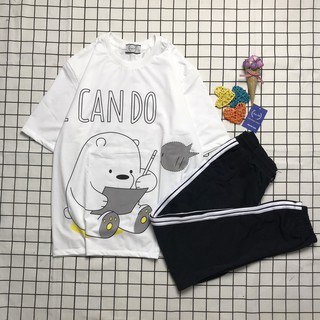 Sét Bộ Đồ Quần Áo Unisex Chào Mùa Hè In 3D Hoạt Hình Gấu CAN DO Mặc Ở Nhà - Đi Chơi Kèm Quần Thun Bo Gấu Siêu Xinh