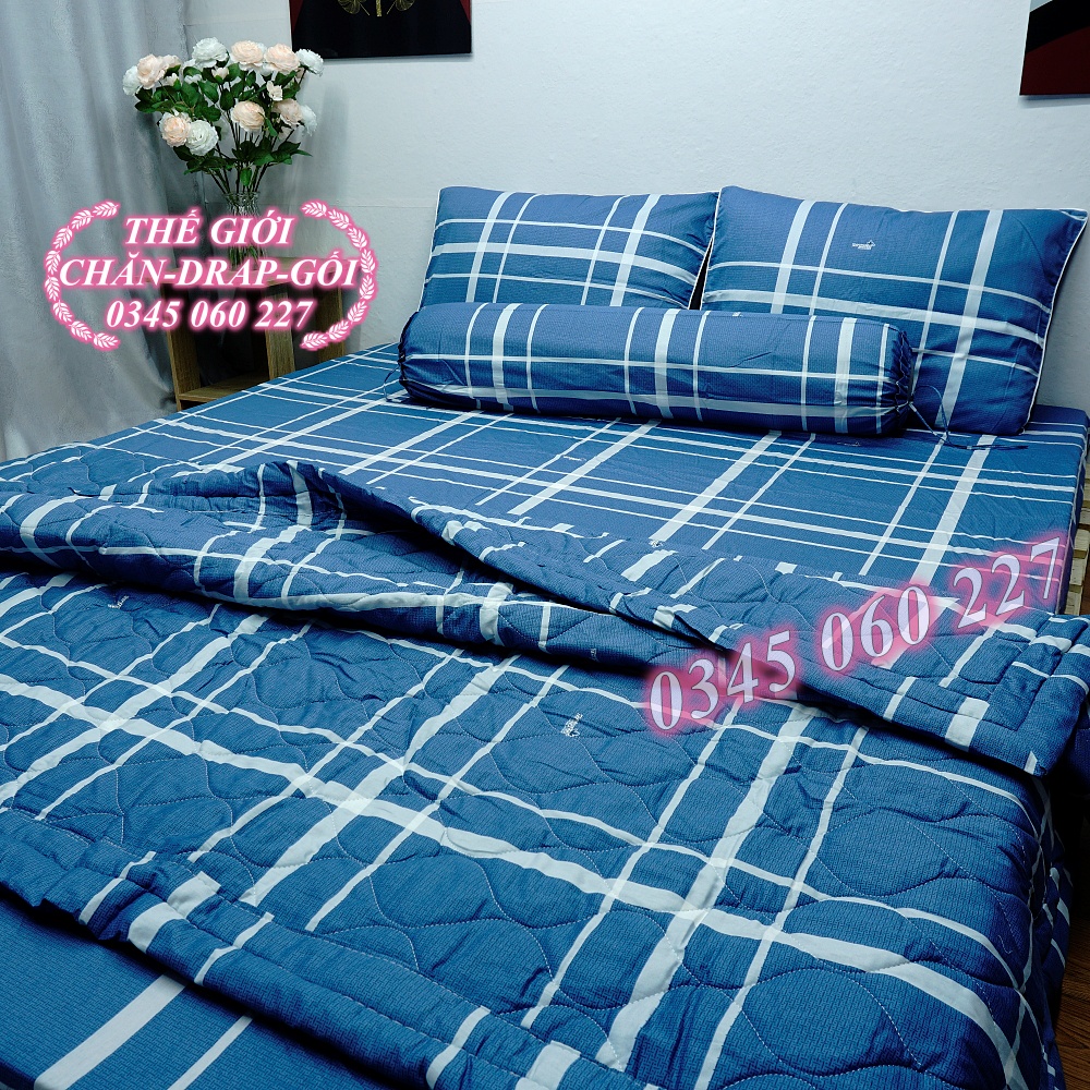 Drap Thắng lợi cotton (4 món ) chuẩn LOGO mẫu caro XANH | BigBuy360 - bigbuy360.vn