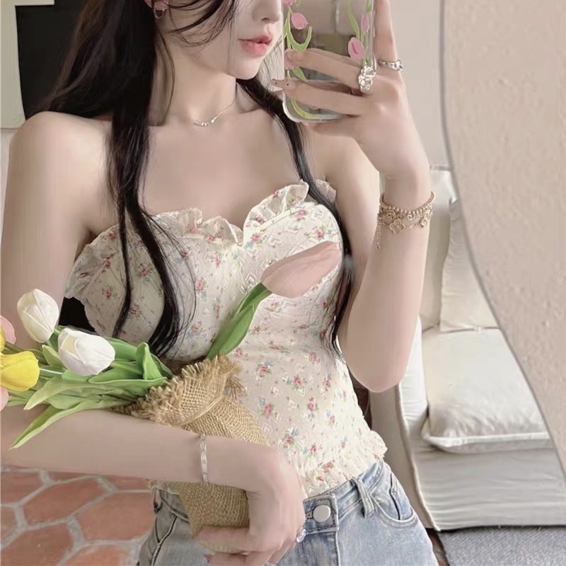 Áo Form Corset Croptop Cúp Ngực Hoa Văn Nhí Xinh Xắn | BigBuy360 - bigbuy360.vn