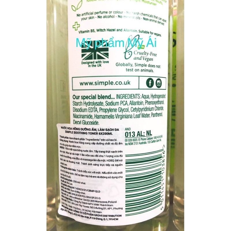 Nước hoa hồng Simple soothing facial toner 200ml
