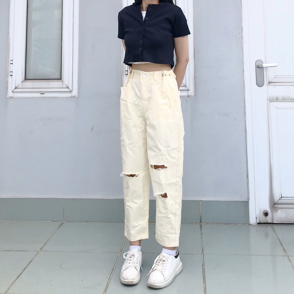 Quần DÀI Kaki NIZO RÁCH GỐI Ulzzang Unisex (Kiểu: Dài trên MẮT CÁ CHÂN) 1hitshop
