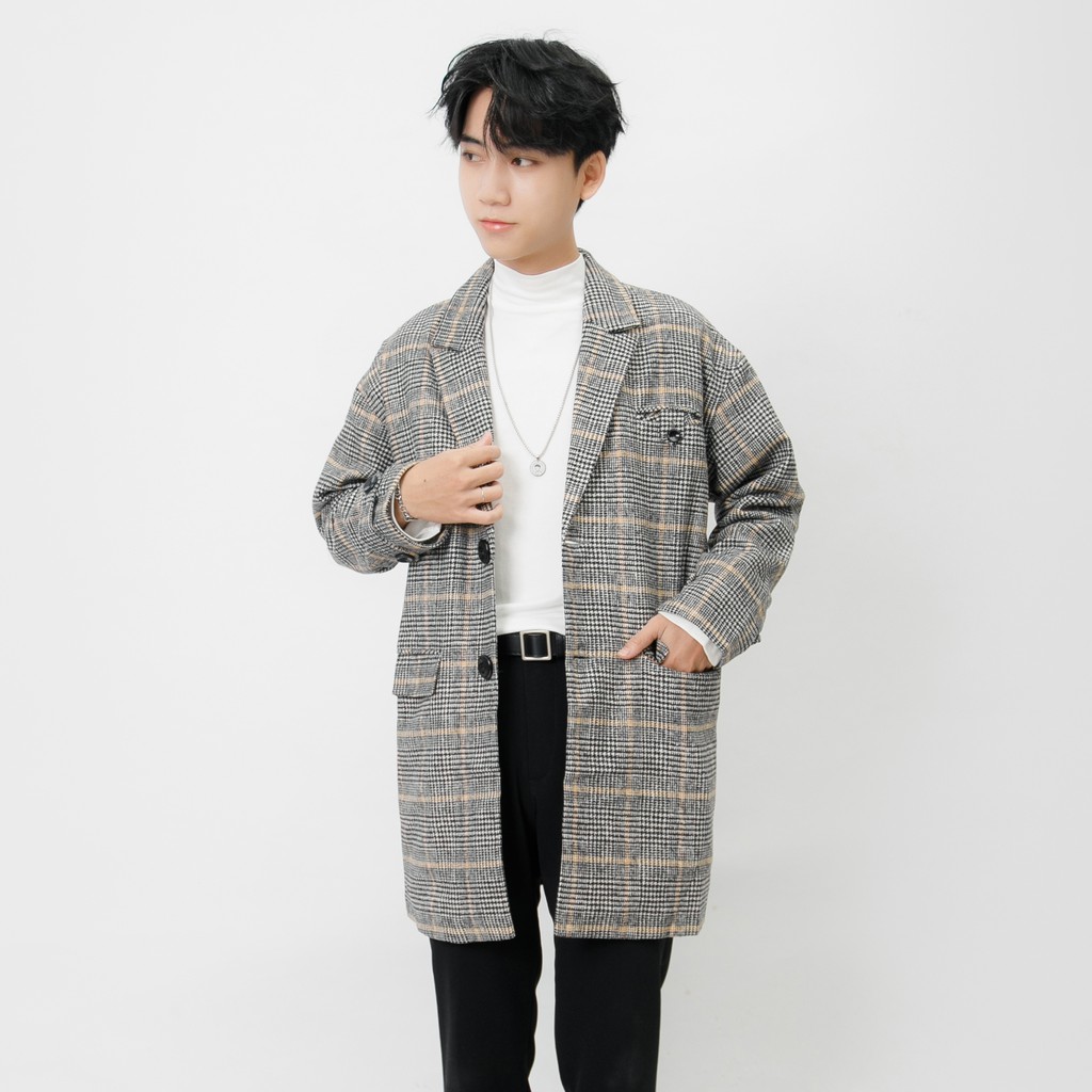 Áo Khoác Dạ Dày Dáng Dài Nam MANDO 2 Lớp Chất Dạ Cao Cấp Họa Tiết Caro Form Rộng Basic Unisex Thời Trang Hàn Quốc KDN006