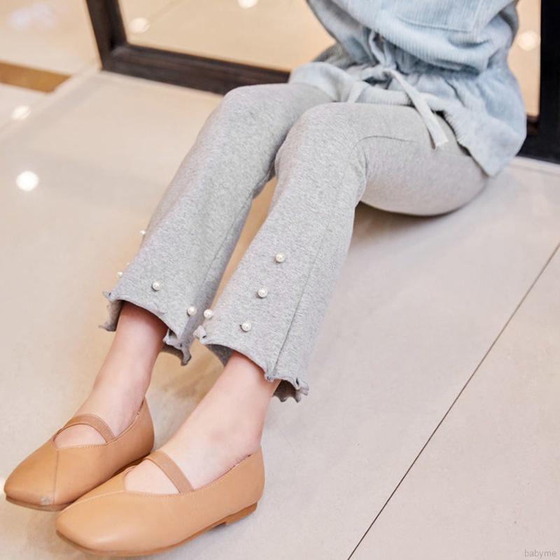 Quần legging bé gái ống loe đính ngọc trai đơn giản thời trang
