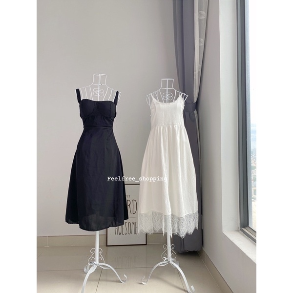 Đầm Trắng Hai Dây Babydoll Dài Phối Ren Mặc Đi Chơi, Đi Tiệc, Sinh Nhật (Hình Thật) D080