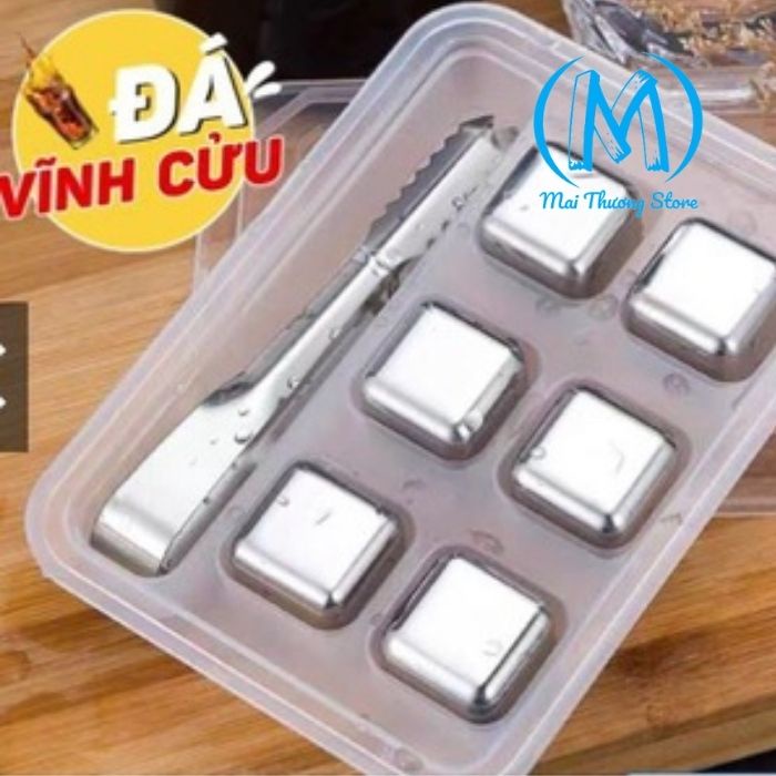 Đá lạnh vĩnh cửu inox 304 cao cấp, làm lạnh nhanh, không làm mất vị đồ uống, an toàn- Tặng kẹp gắp khi mua từ 4 viên