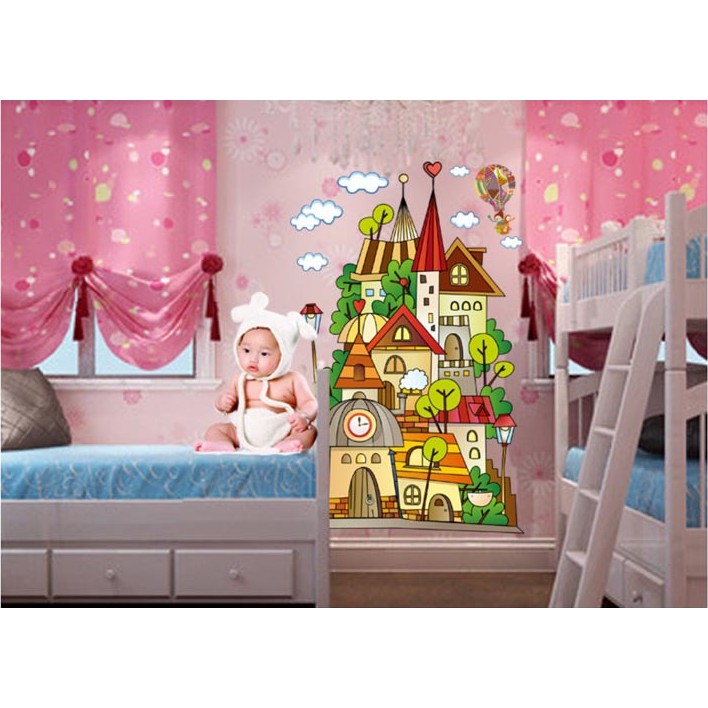 Decal trang trí tường Nhà Dính Chùm sặc sở