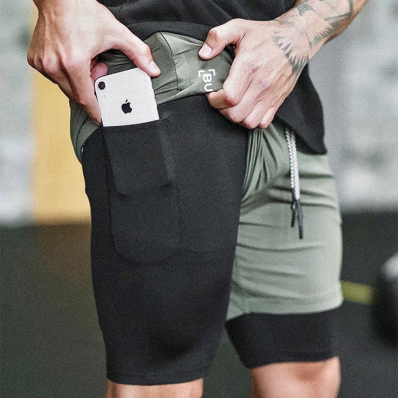 Sports Shorts Men's 2 In 1 Fitness Jogging Training Shorts