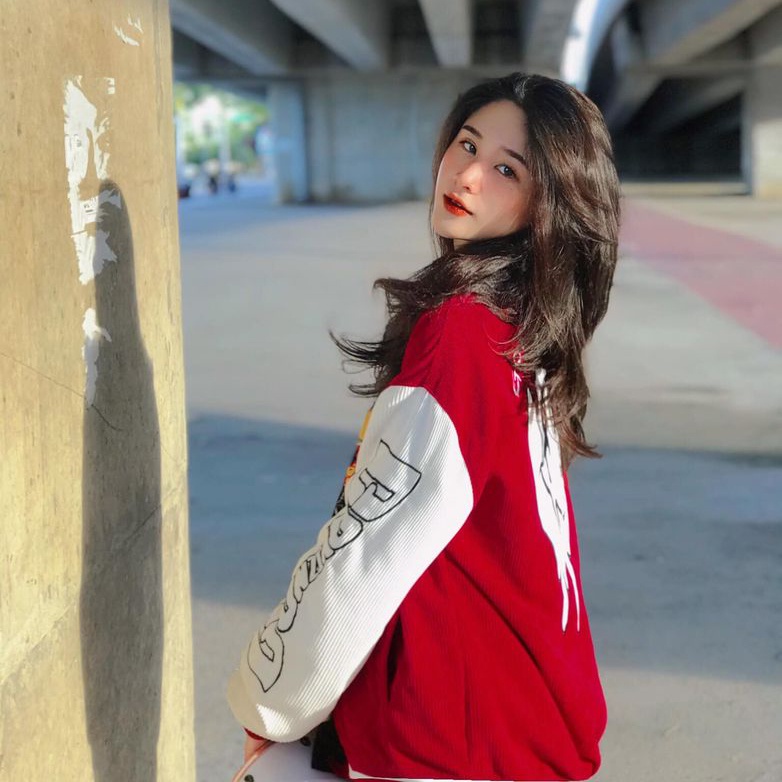 Áo khoác bomber, varsity jacket Gonz Red full face nam nữ Form rộng,nhung tăm,áo khoác bóng chày gonz