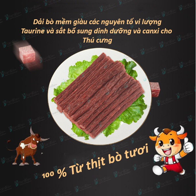 Treat Thưởng Huấn Luyện Thú Cưng JFamille, Dải Thịt Bò Mềm, Pet Snack Bổ Sung Protein. Gói 100gr - JF42