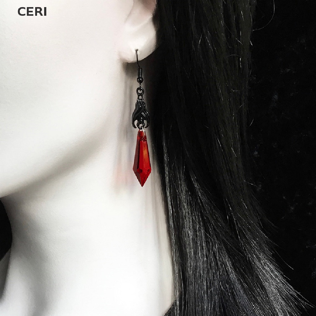 Ce Bông Tai Dơi Đen Với Hạt Giọt Nước Đỏ, Trang Sức Gothic Làm Quà Tặng Cho Người Yêu, Người Yêu RI
