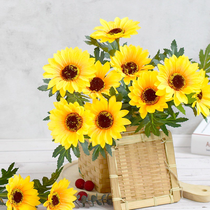 Hoa giả Hoa Hướng Dương hoa giả để bàn cao cấp chùm trang trí nhà trang trí phòng