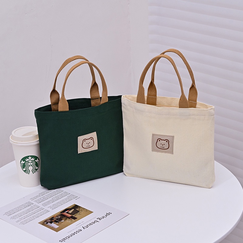 Túi Tote Vải Canvas Phong Cách Nhật Bản Thêu Hình Gấu Dễ Thương