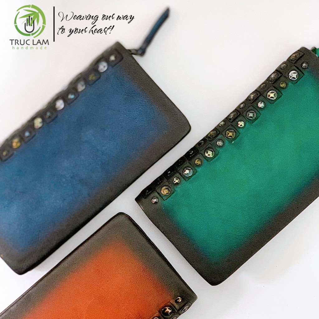 Ví Dài Cầm Tay Thời Trang Nữ Da Thật Cao Cấp Có Khóa Kéo Trang Trí Tán Đinh – Trúc Lâm Handmade