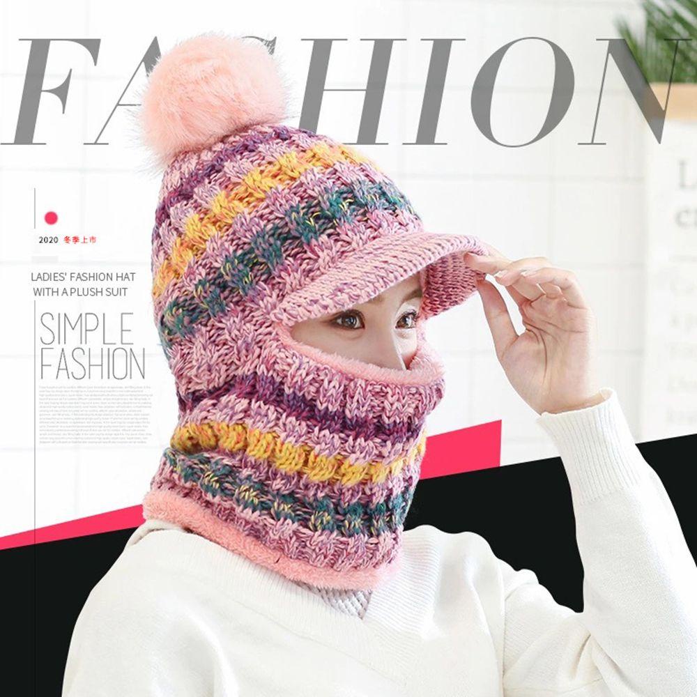 Mũ Len Che Tai Giữ Ấm Đính Quả Bông Balaclava Pom Poms Dành Cho Nữ