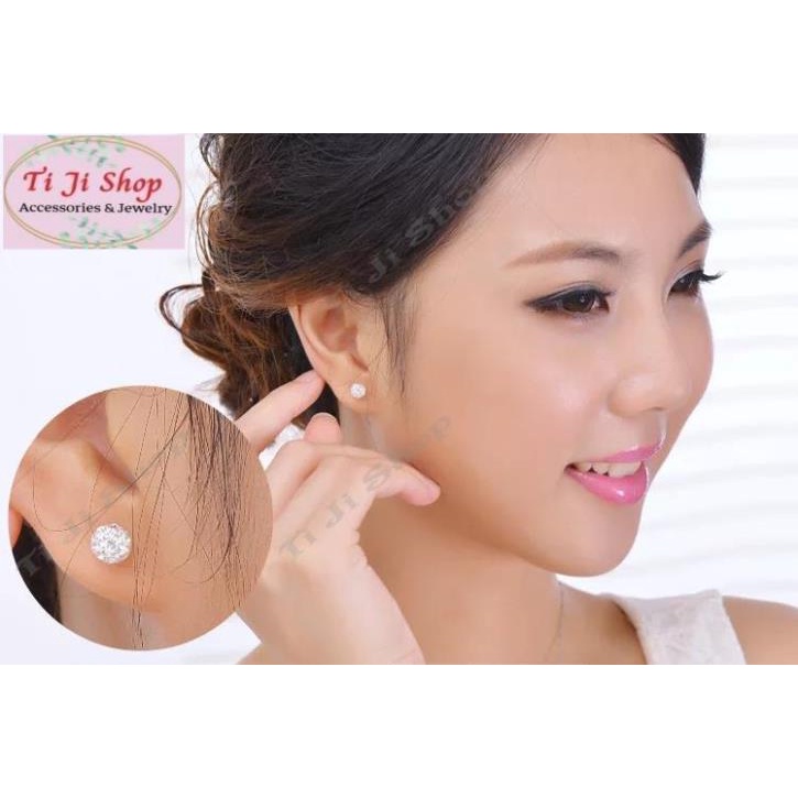 BÔNG TAI NỮ INOX TÒN TEN TRÁI CHÂU XOÀN TRẮNG  hột đều đẹp, không đen ( nhiều mẫu)