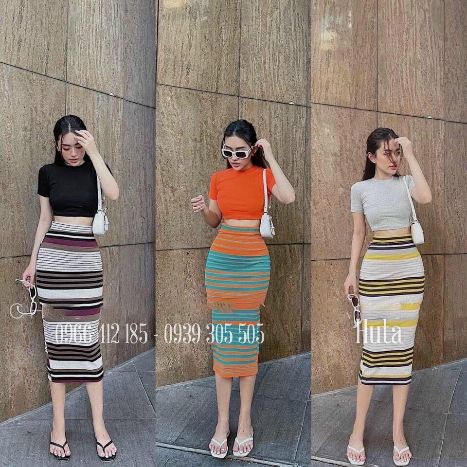 Set chân váy bút chì sọc áo croptop tôn dáng(CÓ VIDEO THẬT)