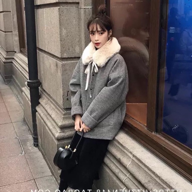 ÁO KHOÁC DẠ ĐAN CỔ LÔNG THỎ QCCC