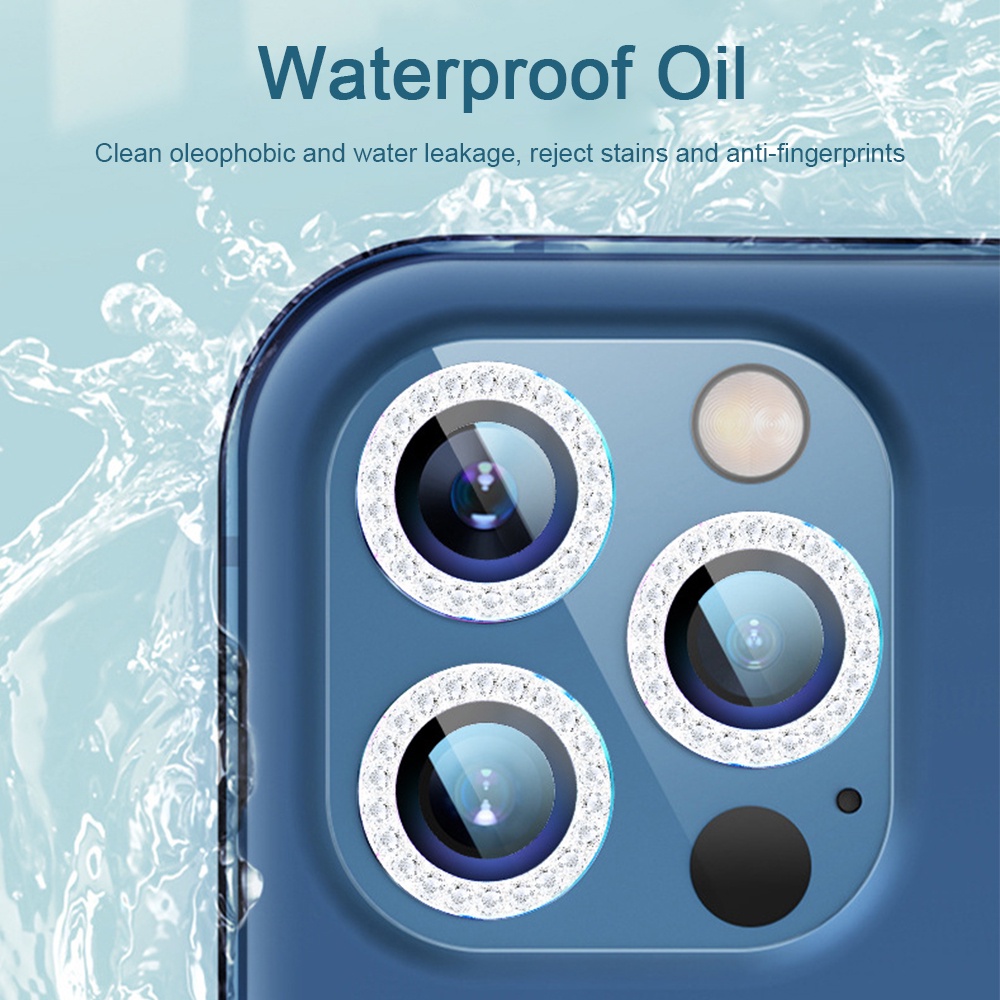 Nắp dán đính đá bảo vệ ống kính camera cho iPhone 11 12 13 14 15 Pro Max 14 Plus