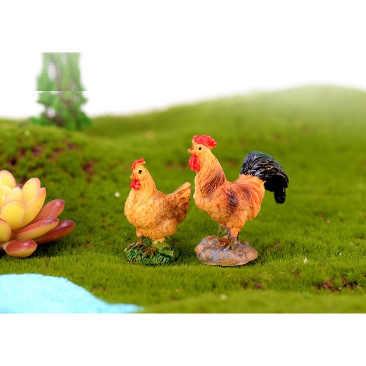 ❤❤Cặp Gà Trống Mái Hoa Mơ Xinh Xắn❤❤ Phụ Kiện Trang Trí Tiểu Cảnh Sen Đá, Terrarium, Decord Mô Hình