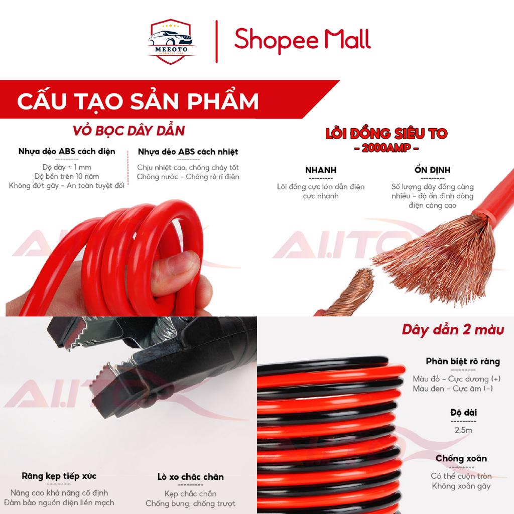 Dây Câu Điện Bình Ắc Quy Ô Tô Quy Ô Tô Lõi Đồng Siêu To 2000A Loại 4 mét Có Kẹp Cách Điện MEEOTO