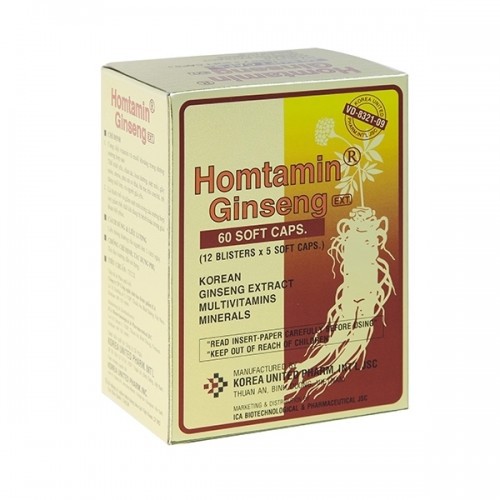 Homfamin Ginseng Cao nhân sâm, cao bạch quả, tăng cường thể lực hộp 60 viên