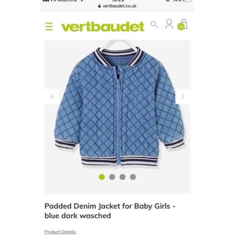 Áo khoác Denim jacket cho bé gái Verbau-det authentic size 2y