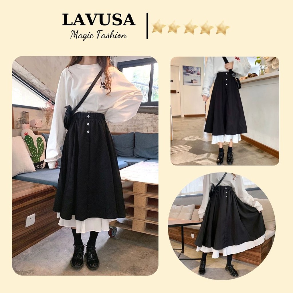 Chân Váy Dài Phối Hai Màu Đen Trắng Phong Cách Ulzzang Mẫu Mới LAVUSA | BigBuy360 - bigbuy360.vn