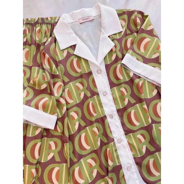 pijama cao cấp lụa xước Quảng Châu tay ngắn xanh xao